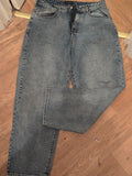Ladies Prettylittlething Size 14 Wide Leg Denim Jeans With Yellow Pocket