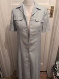 Viyella 8 Pale Turquoise Buttoned Long Length Dress Bobbling Short Sleeved