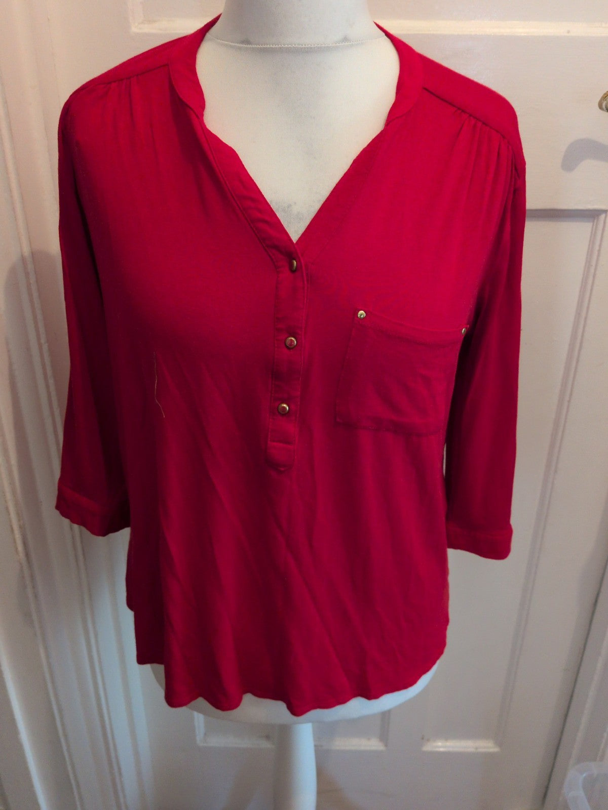 Dorothy Perkins 18 Red Long Sleeve Blouse V Neck