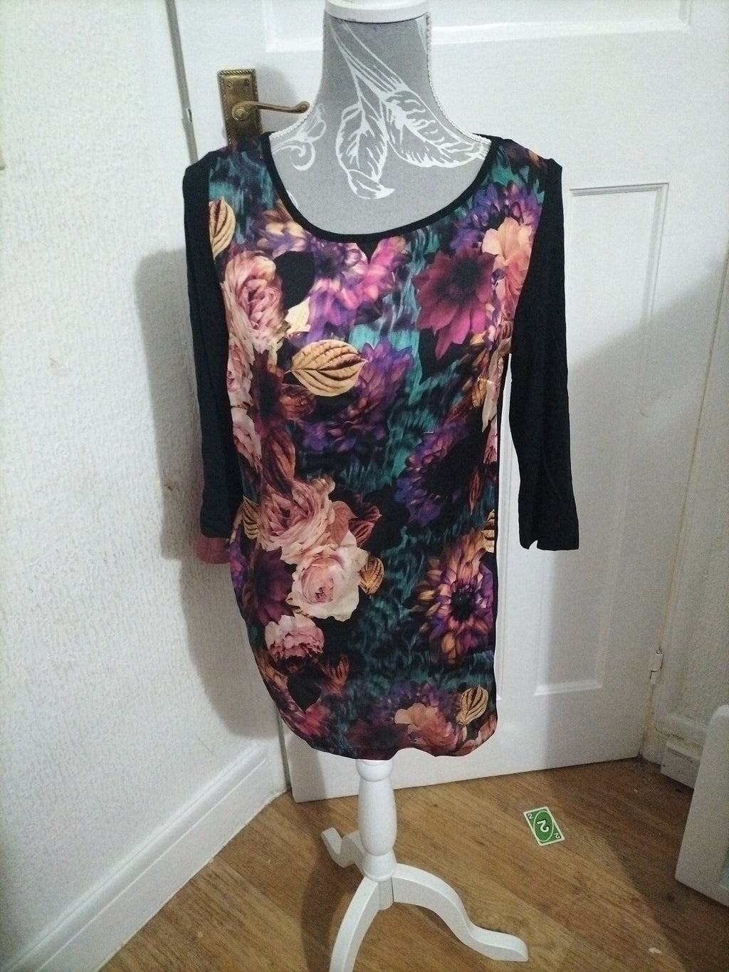 Ladies Smart And Fancy Size S Black Long Sleeved Floral Blouse