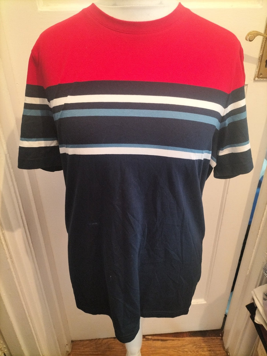 M&S Large Navy Blue And Red Short Sleeve T-shirt