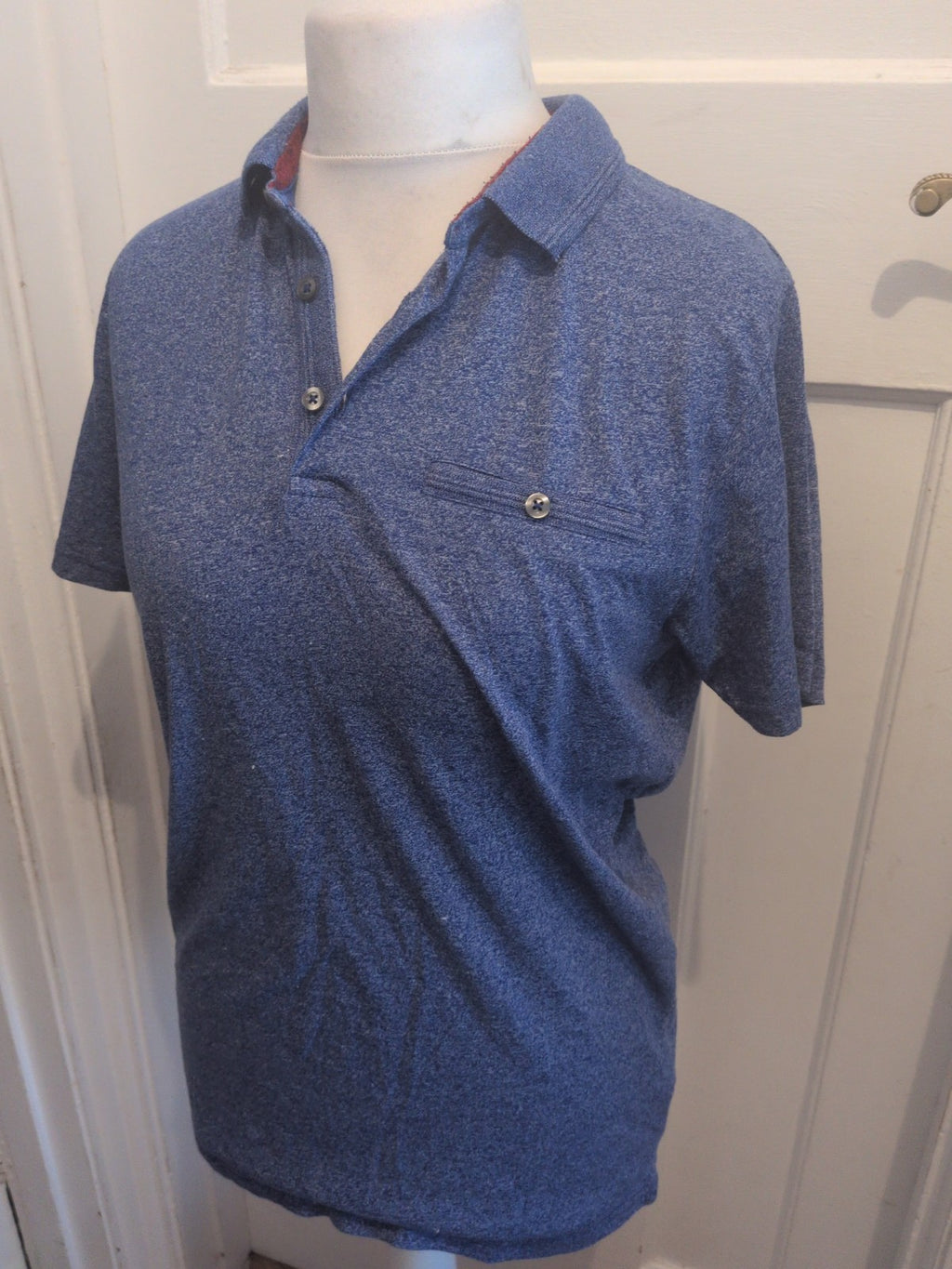 Mens Easy Medium Blue Flecked Short Sleeve Polo