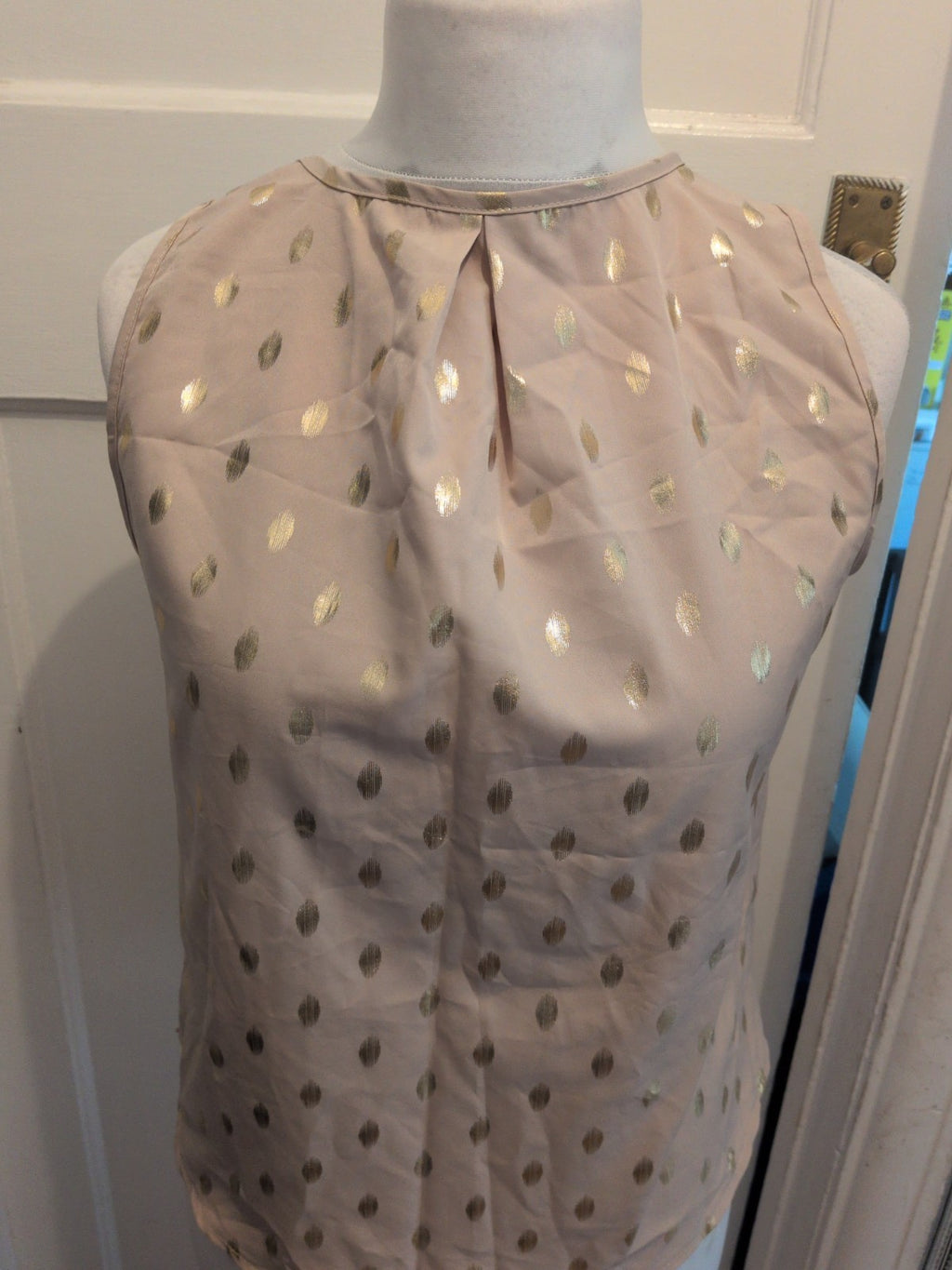 Shein Large Beige And Gold Patterned Sleeveless Blouse