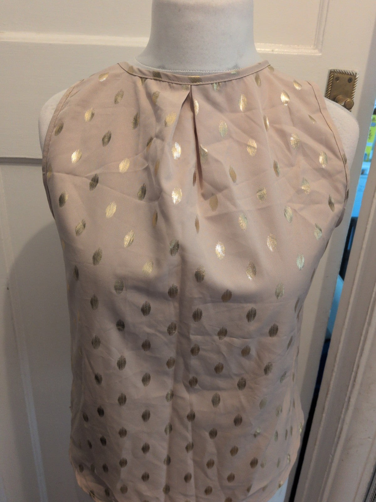 Shein Large Beige And Gold Patterned Sleeveless Blouse
