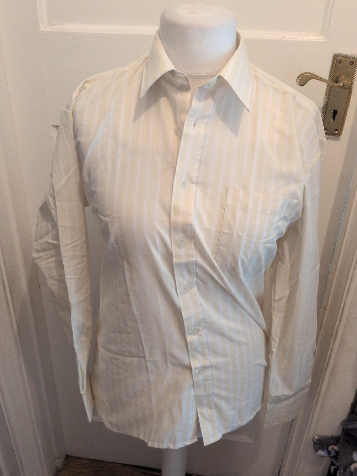 Mens Antonio Vitali 15.5 Collar Pale Cream And White Long Sleeve Shirt