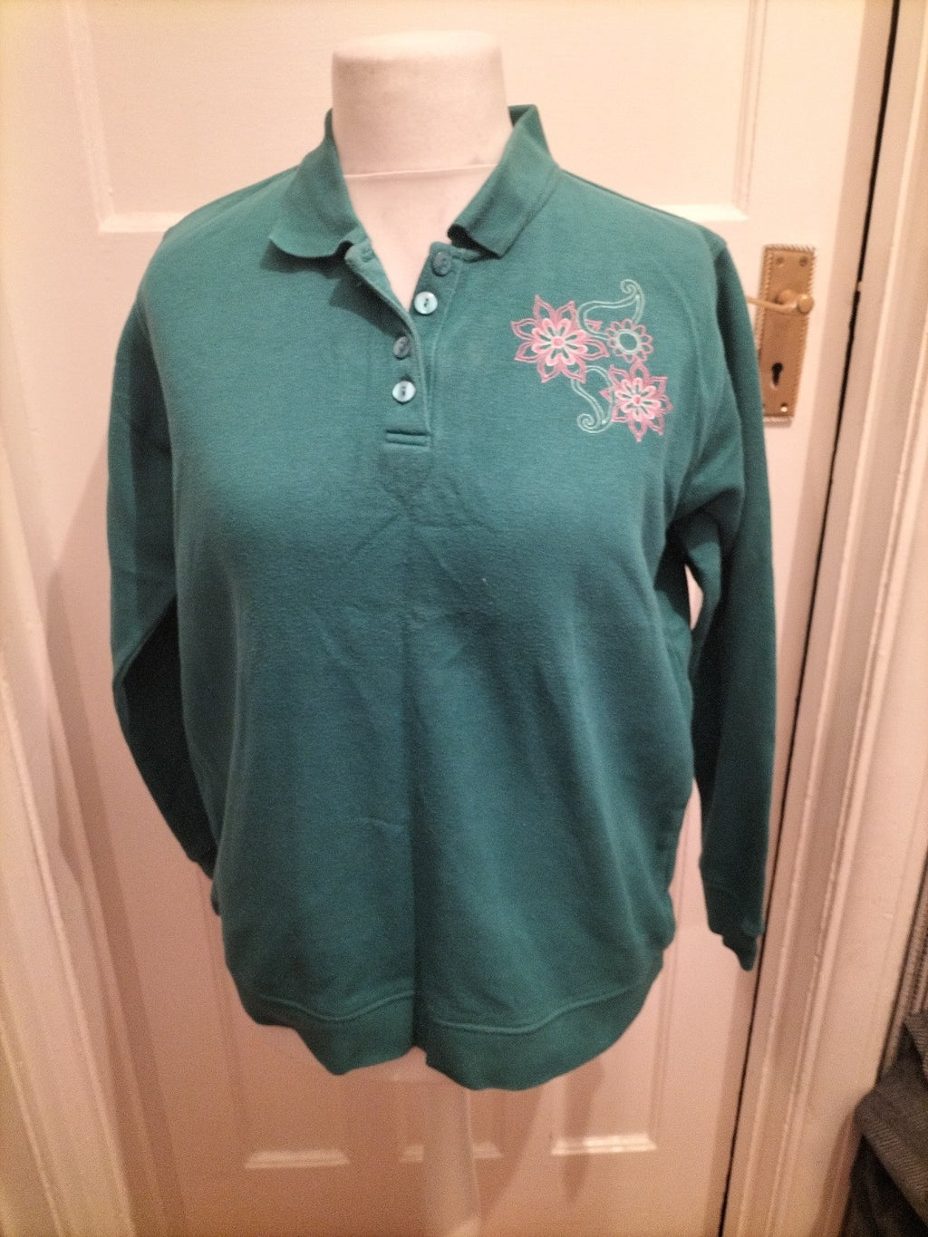 Ladies EWM Size 18-20 Teal Long Sleeved Collared Blouse/Polo