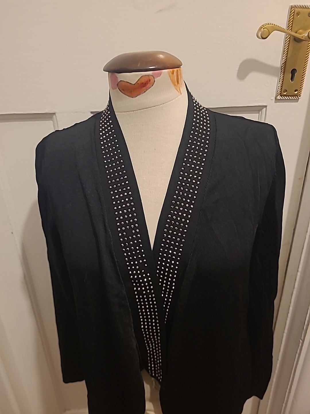 Ladies M&S Size 14 Black With Silver Diamonte Cardigan