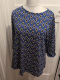 Luca Vanucci Medium Blue Beige And Black 3/4 Sleeve T-shirt