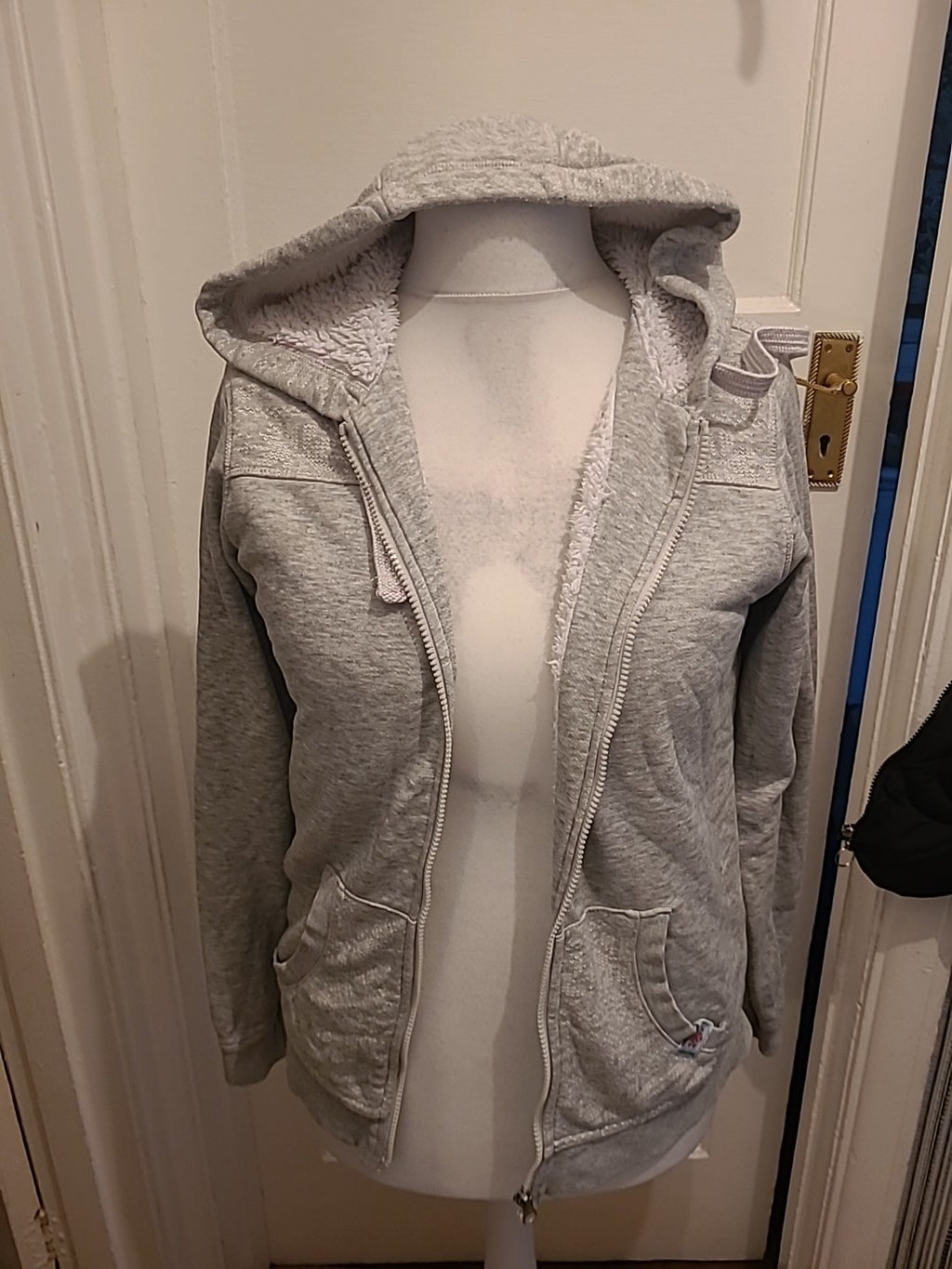 Ladies Crivit Size Medium Grey With White Fleece Lined Full Zip Hoodie