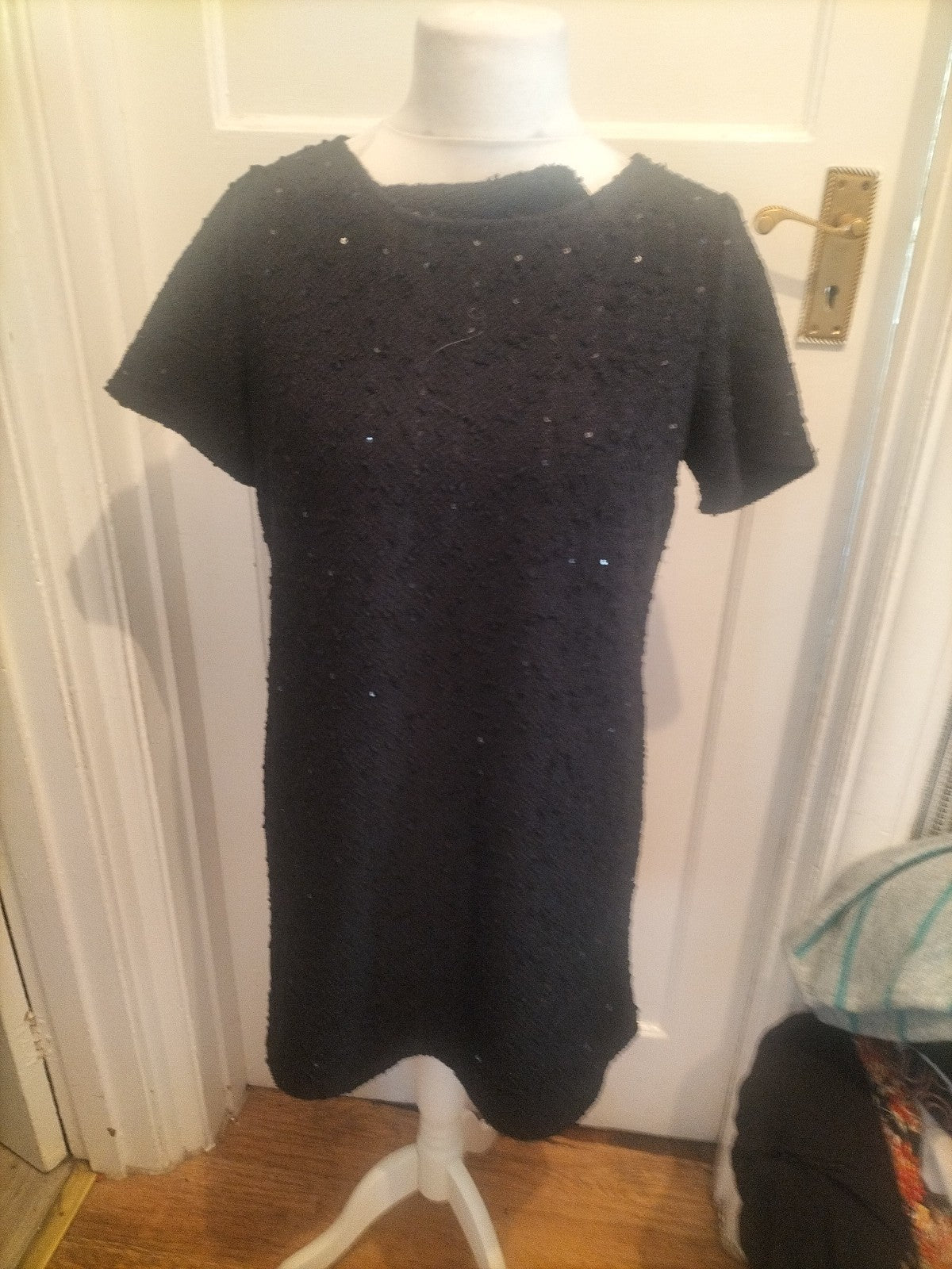 Ladies Nutmeg Size 12 Black With Sequins Short Sleeved Dress