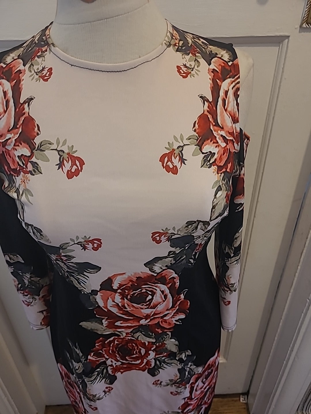 Ladies Size Medium Black Rose Detail Open Shoulder Dress
