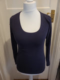 Ladies Primark Size 12 Navy Stretchy Long Sleeved Tshirt(slight Fading)