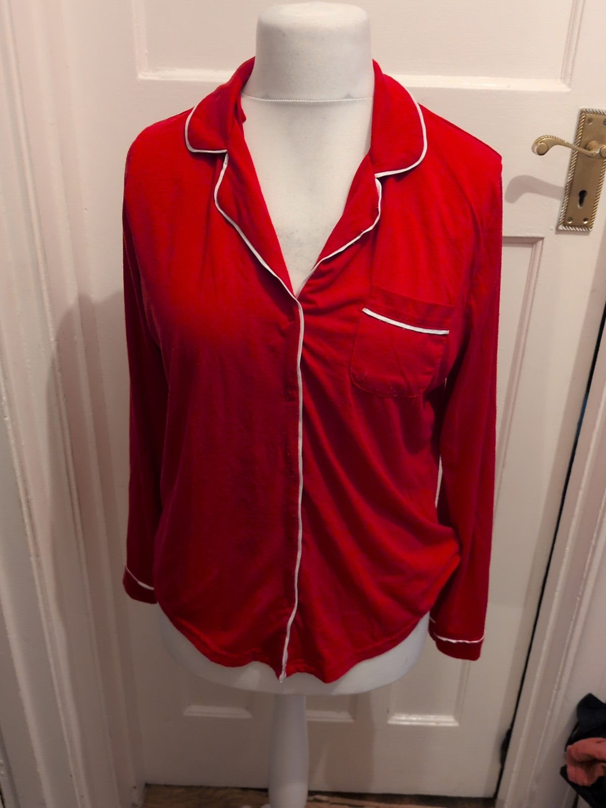 Primark Small Red Collared Long Sleeve Pyjama Top Bobbling