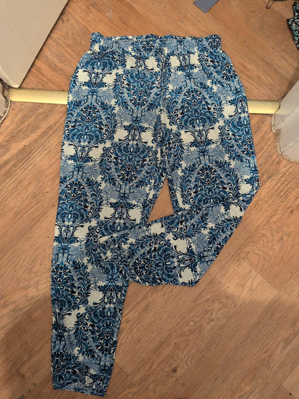 2XL Blue White Aqua Turquoise Elasticated Trousers