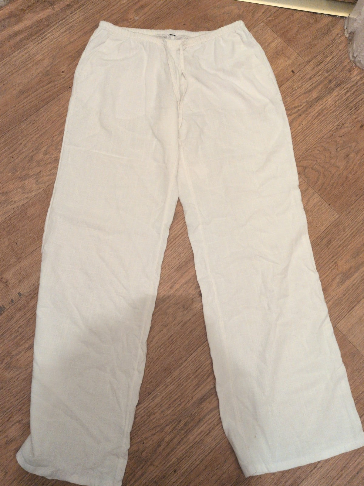 Ladies Size Medium White Elasticated Trousers With Drawstring