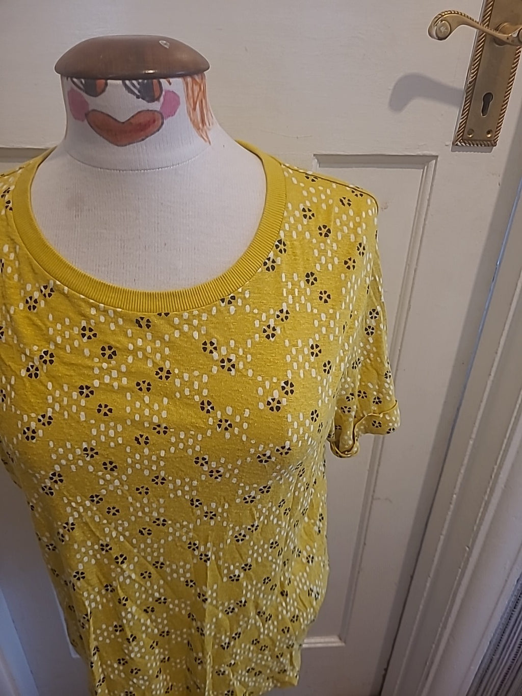 Ladies Per Una Size 10 Yellow/White/Black Short Sleeved Tshirt