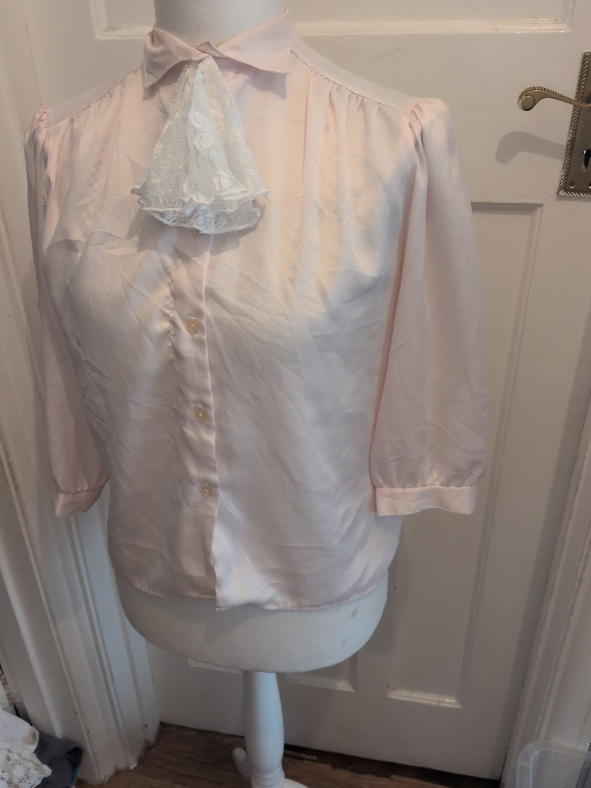 14 Pale Pink Polyester Long Sleeve Blouse Buttoned