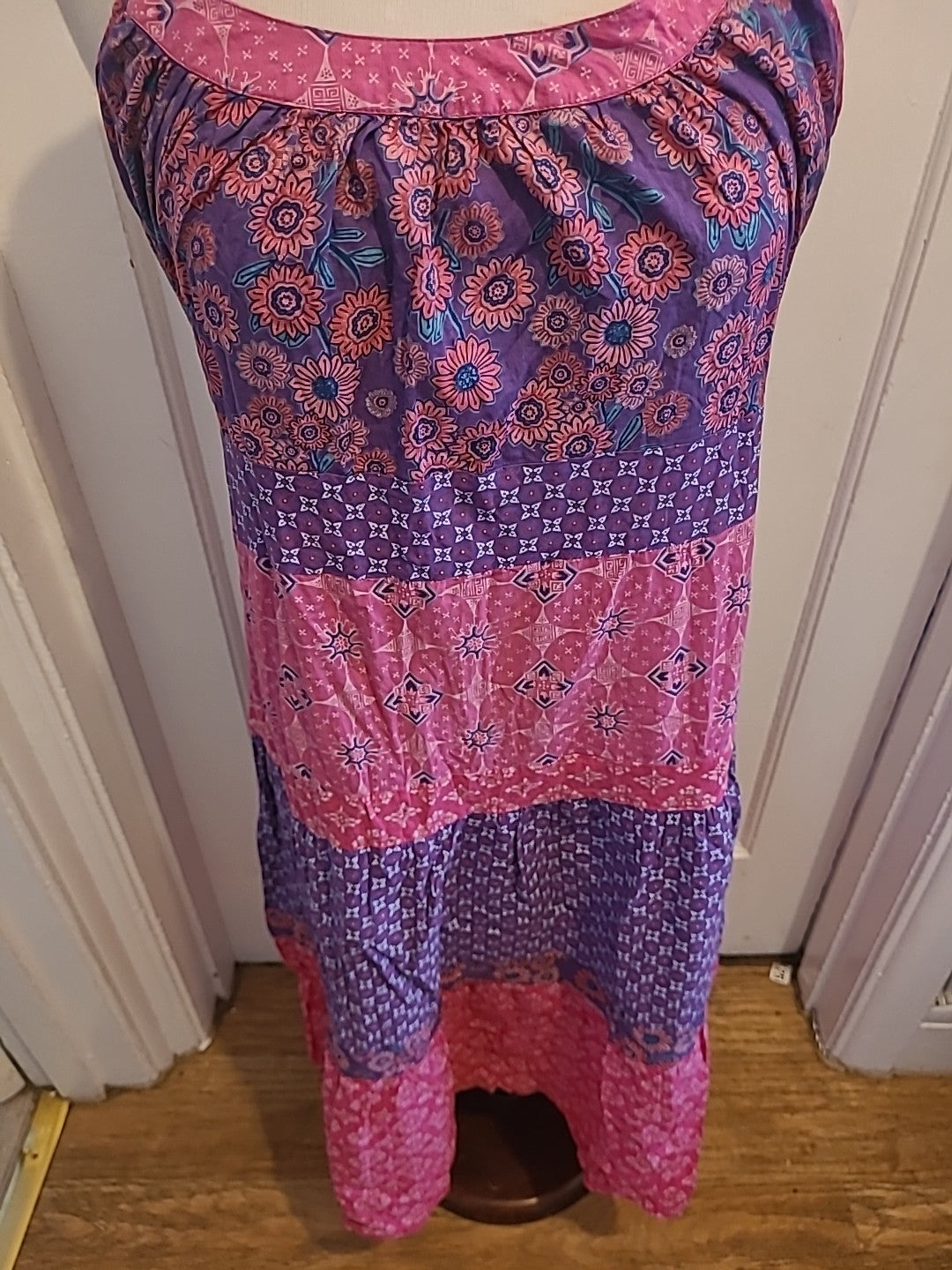 Ladies New Look Size 12 Purple And Pink Design Sleeveless Dress