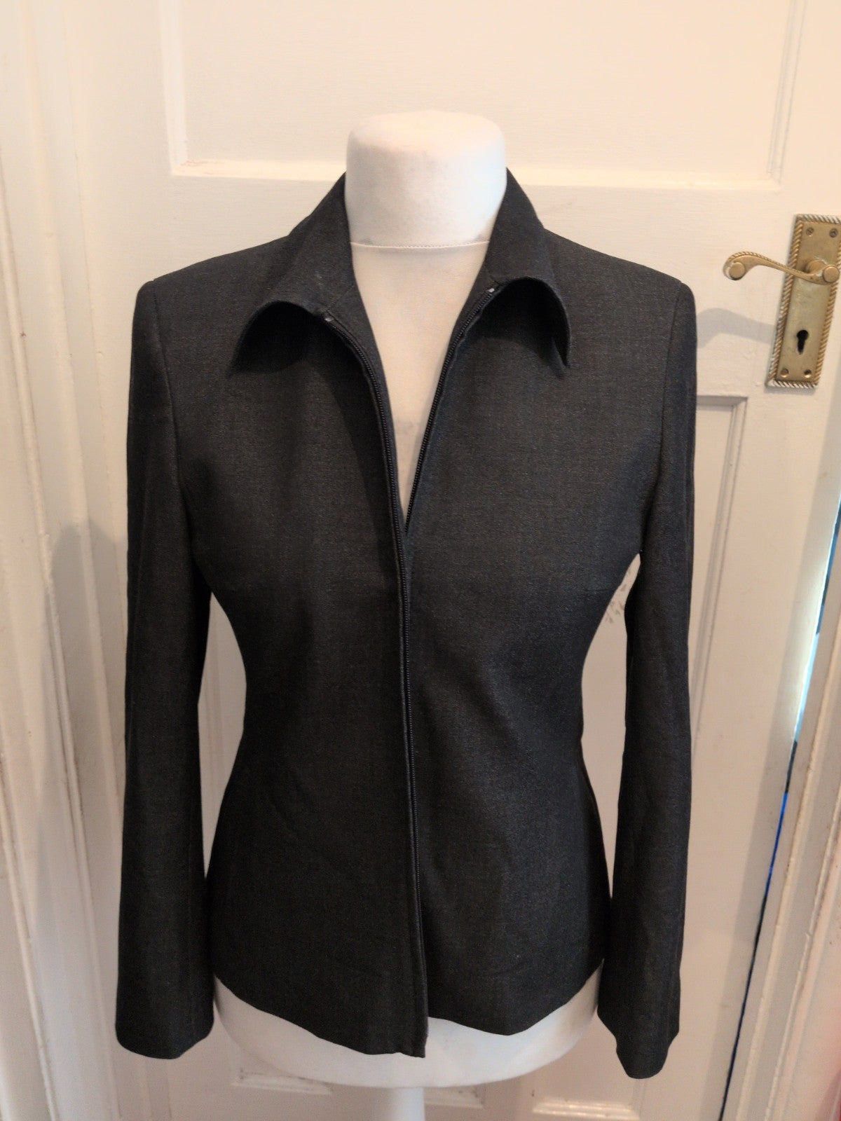 Ladies Size 12 Dark Grey Collared Full Zip Blazer