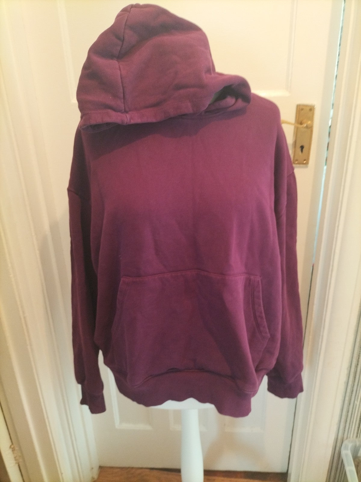 Mens Asos Size 2XL Deep Purple Pullover Hoodie Small Paint Mark On Front
