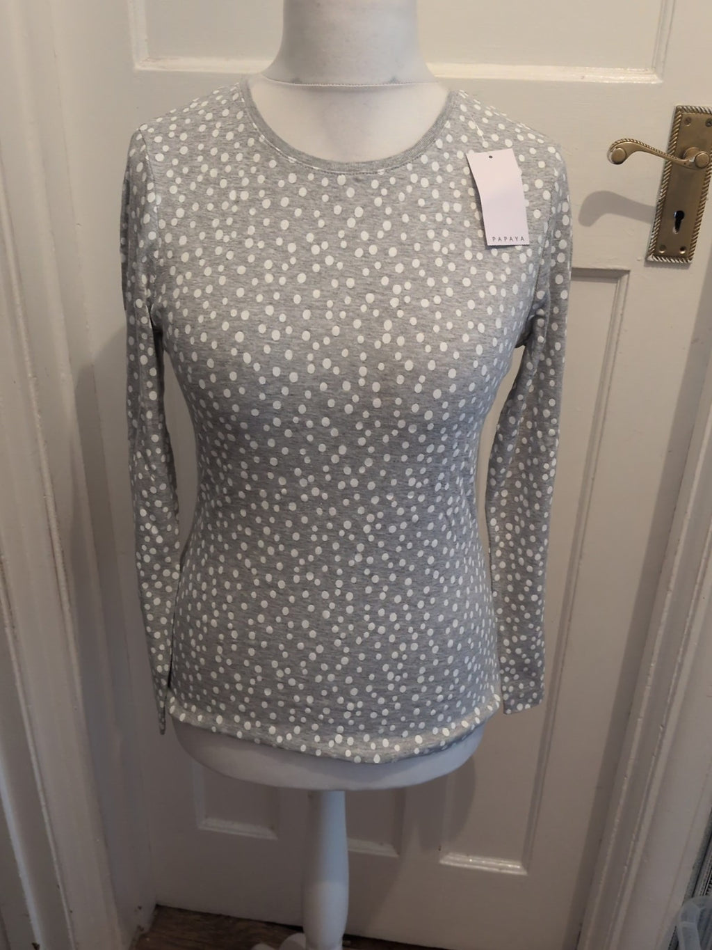 Brand New Papaya 12 Cotton Grey Polkadot Long Sleeve Blouse
