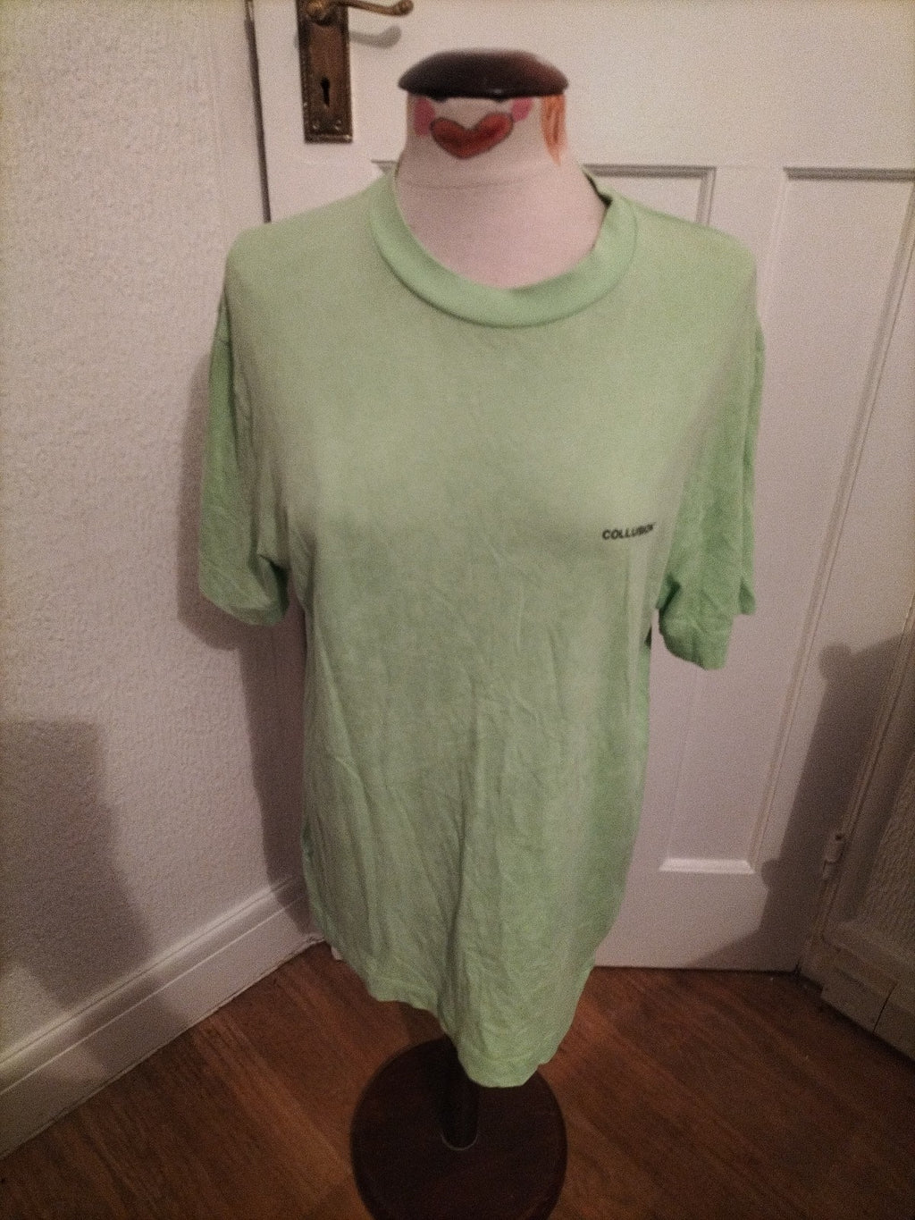 Mens Collusion Size Small Green With Black Print Tshirt