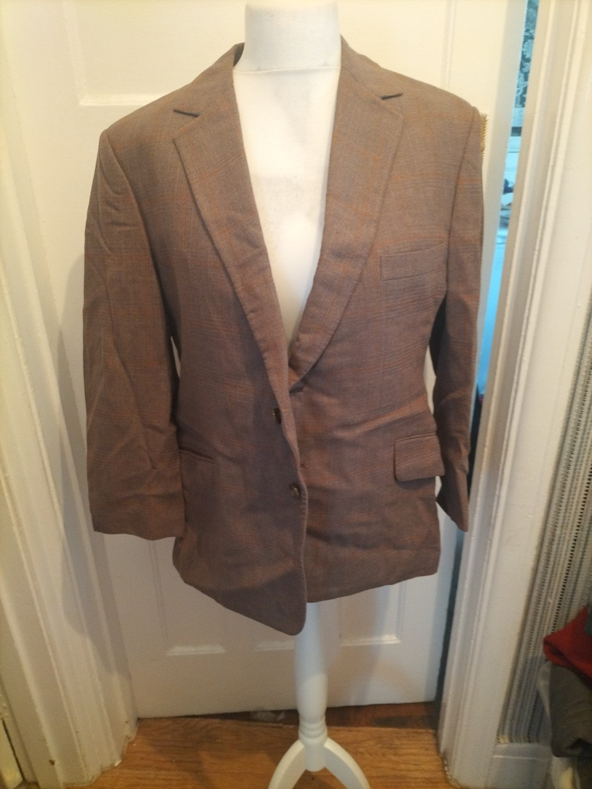 Mens Size XL Brown And Orange Lined Padded Suit Jacket