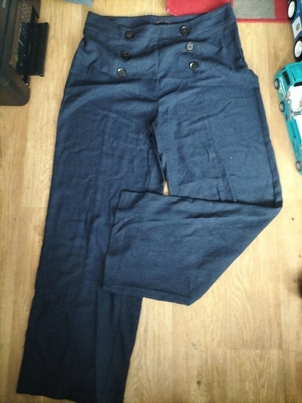 Ladies Marks And Spencer Size Waist 36' Navy Trousers