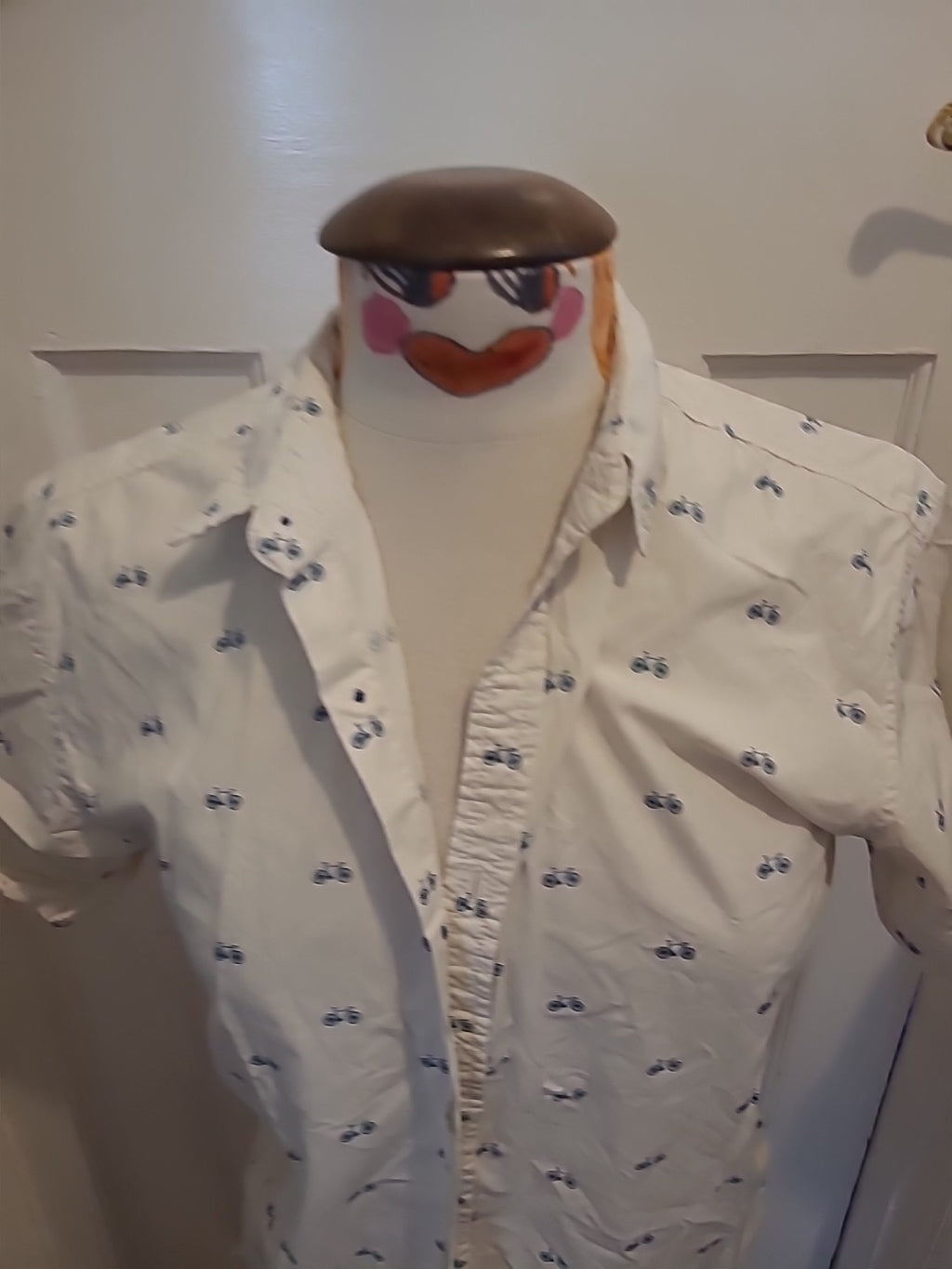 Mens Primark Size Small White Bike Design Short Sleeved Shirt