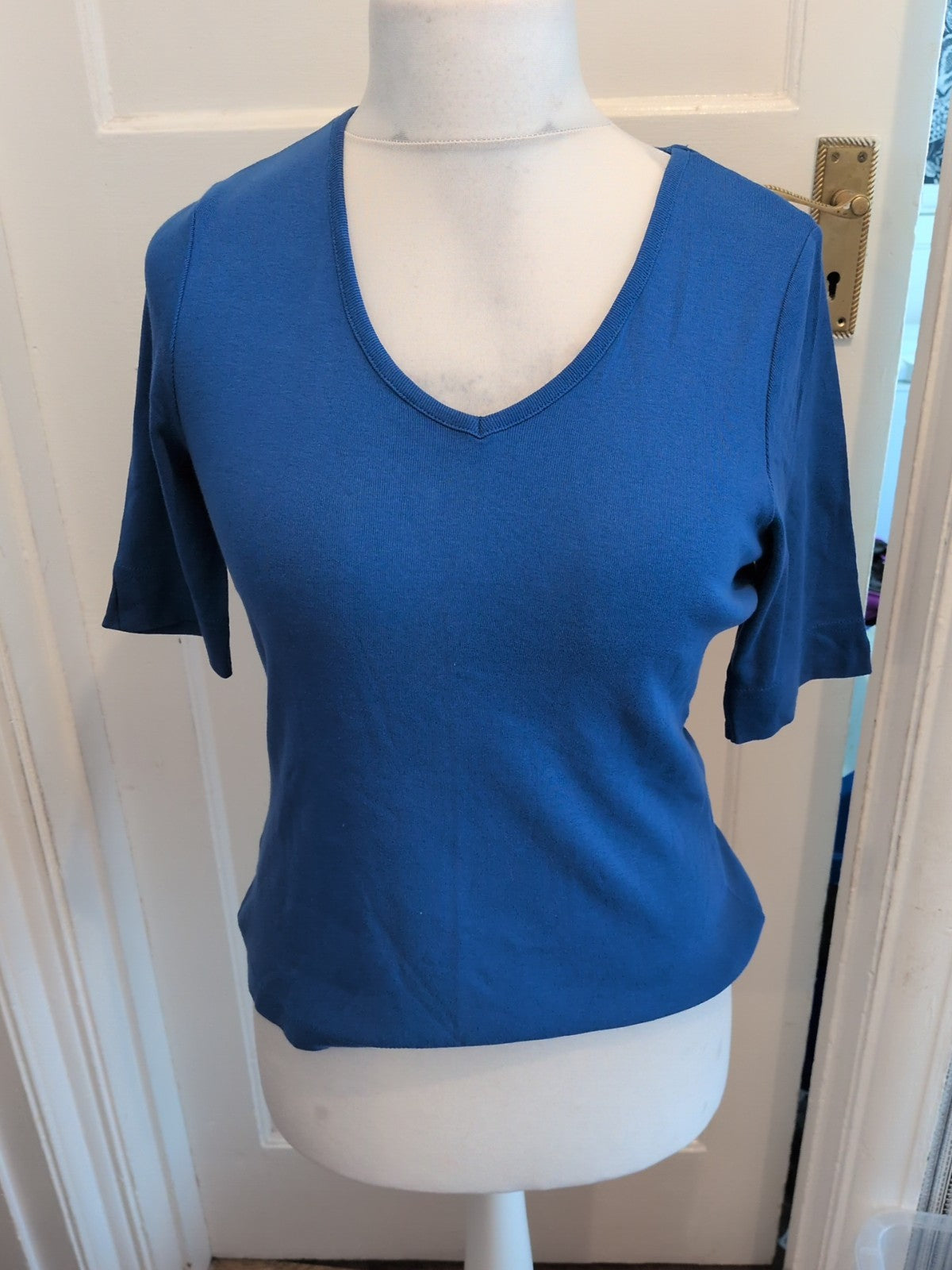 CC Medium Blue V Neck Short Sleeve Blouse