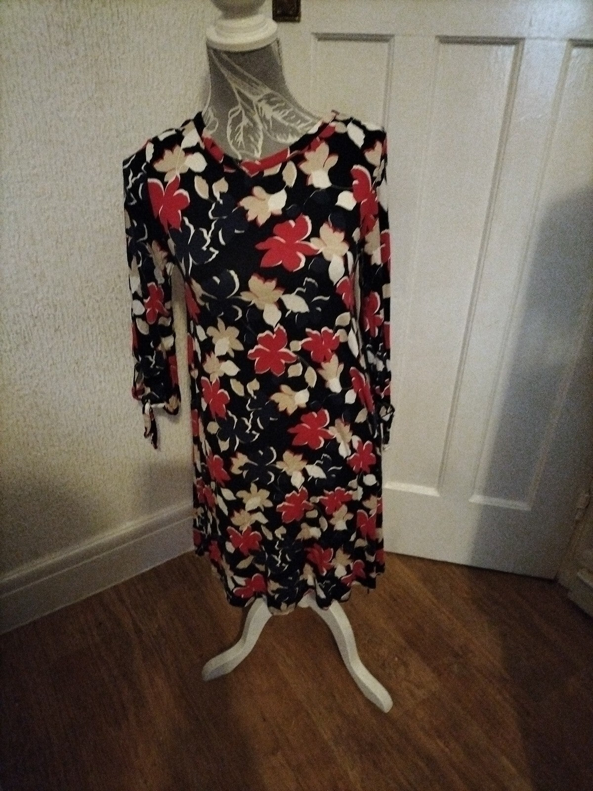 Ladies Debenhams Size 10 Black/Pink Floral Dress