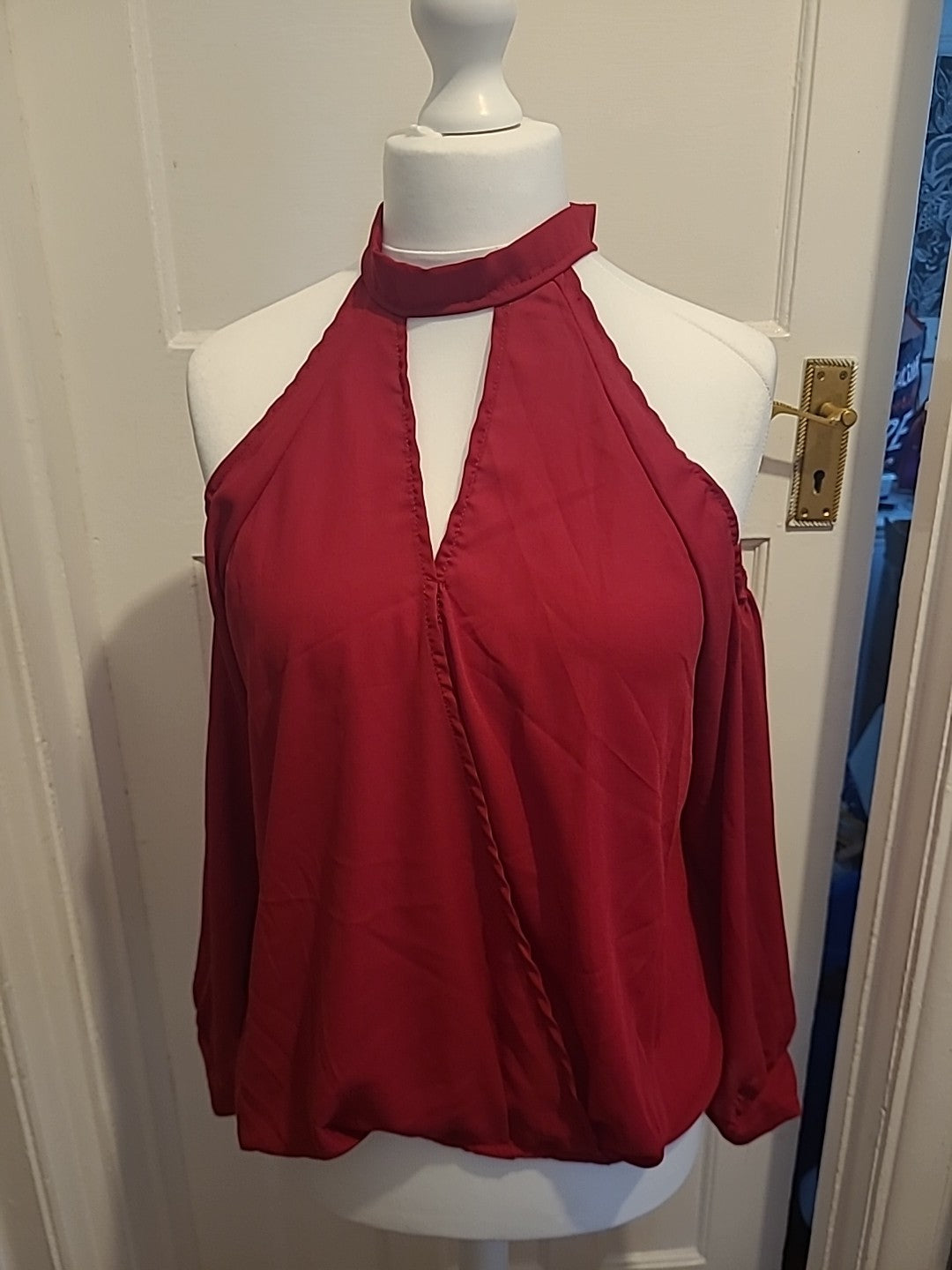Ladies Size Large Red Open Shoulder Blouse