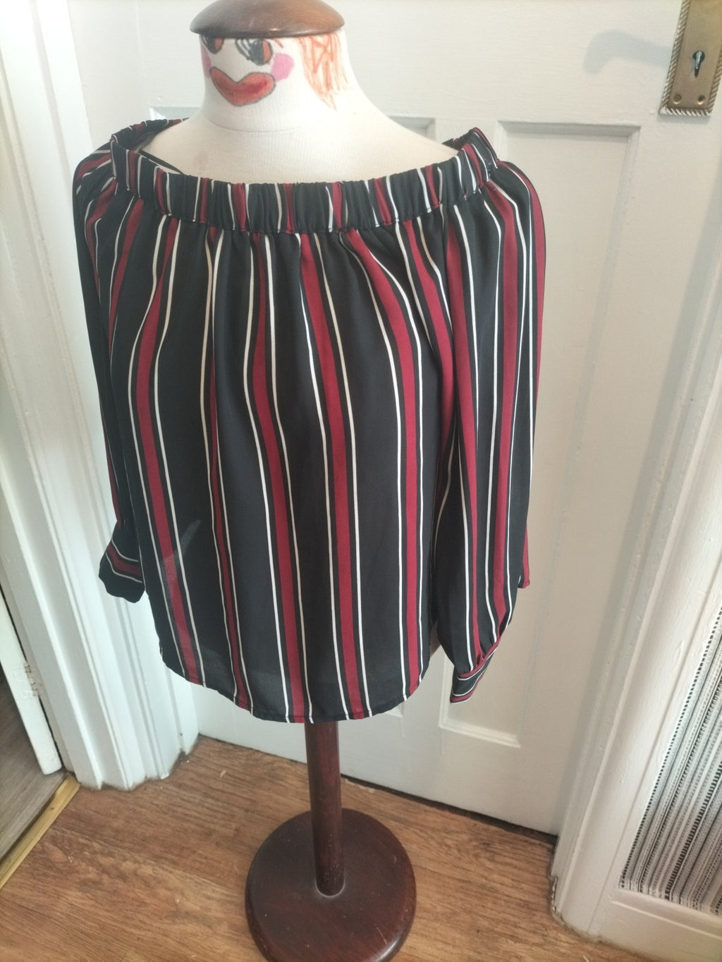 Ladies Primark Size 10 Black White Purple Striped Top