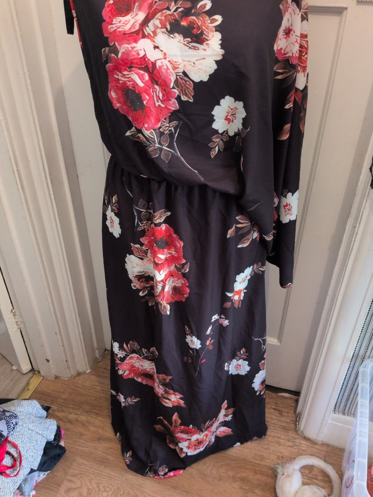 Chicme Medium Black Floral Off The Shoulder Long Length Dress