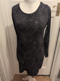 George 14 Black And Grey Floral Pattern Long Sleeve Dress