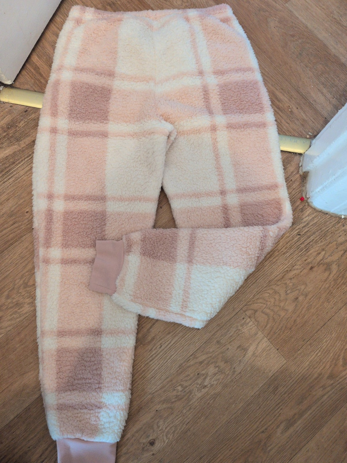 George 12-14 Pink And White Fluffy Elasticated Pyjama Bottoms