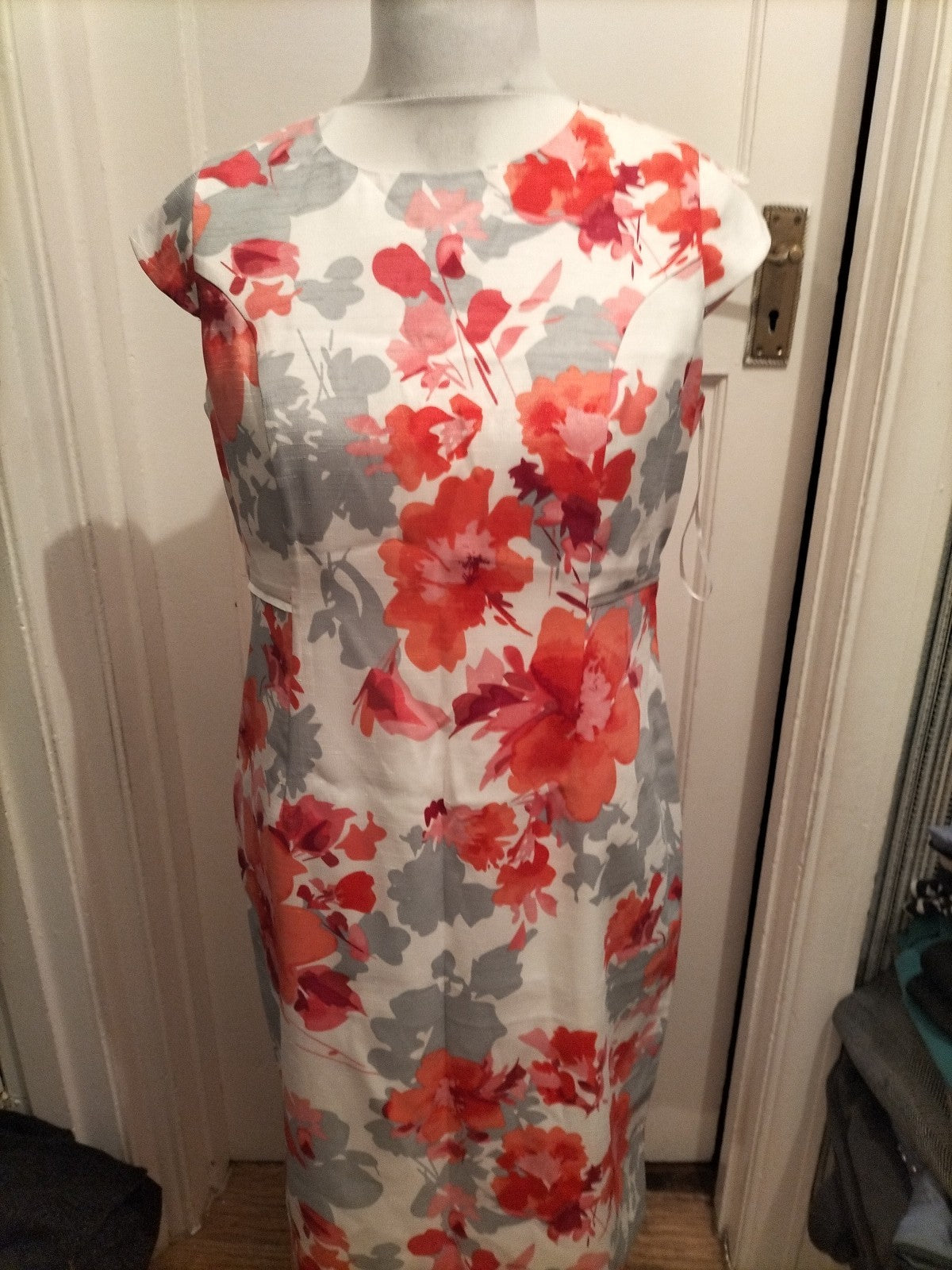 Ladies Anna Rose Size 14 Grey/Pink/Red Floral Lined Dress