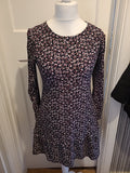Ladies Primark Size 10 Black Purple Floral Long Sleeved Dress