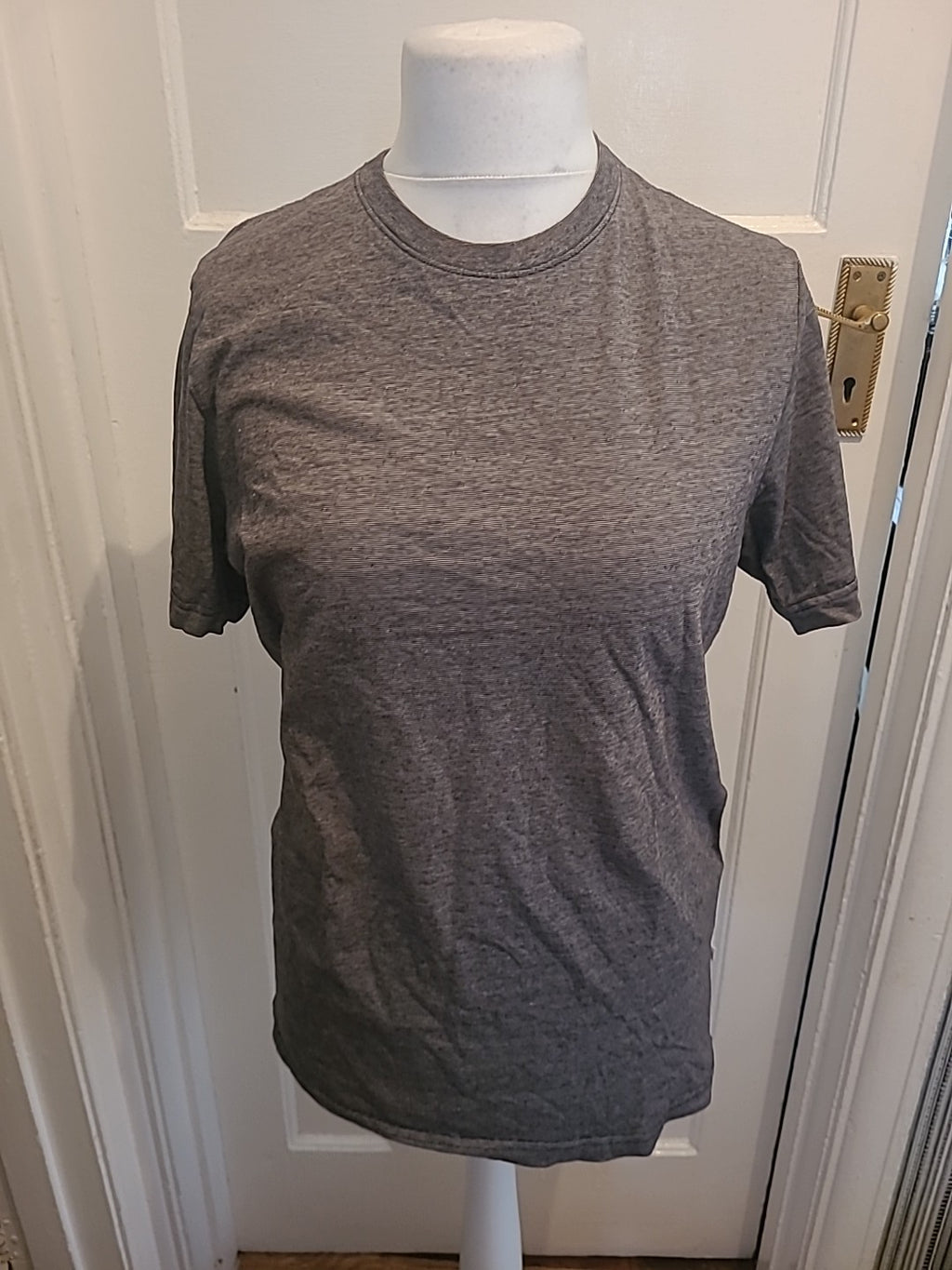 Mens Selected Homme Size Medium Grey Fleck Stripe Short Sleeved Tshirt