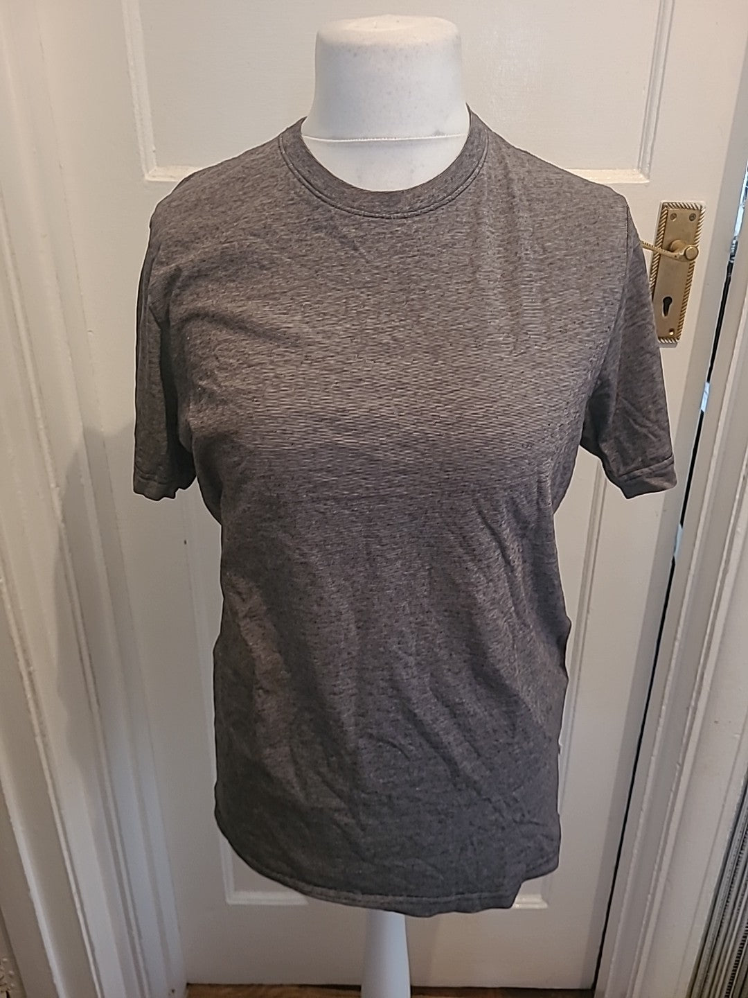 Mens Selected Homme Size Medium Grey Fleck Stripe Short Sleeved Tshirt