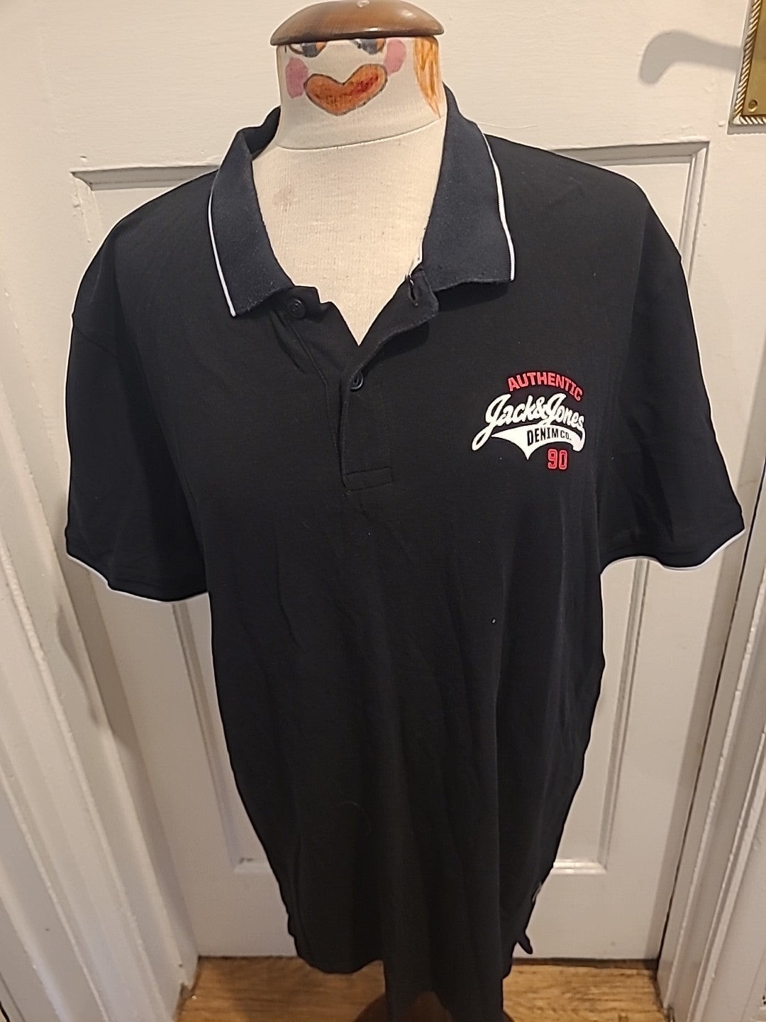 Mens Jack Jones Core Size Large Black Polo Short Sleeved
