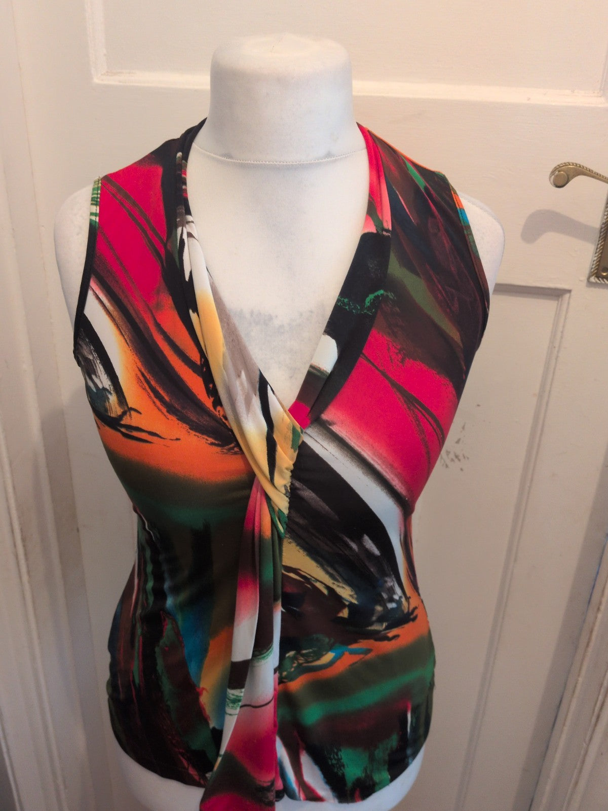 Ladies Size Medium Multi Sleeveless V Neck Top Blouse