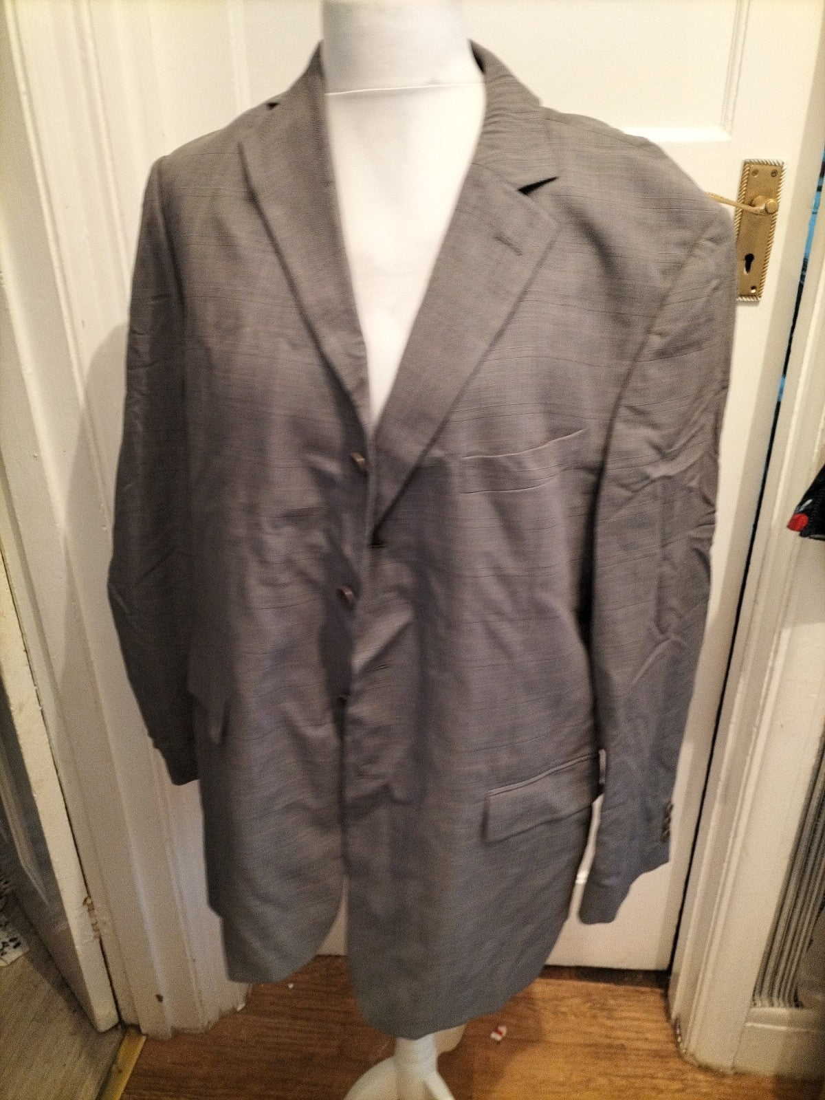 Mens Marks And Spencer Size 44L Grey Chrck Lined Padded Tuxedo Blazer