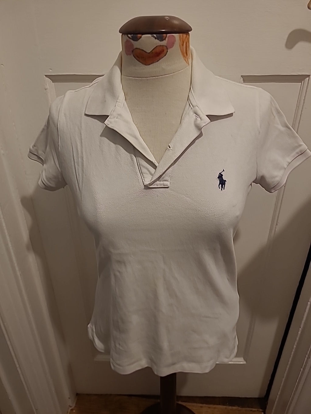 Mens Polo By Ralph Lauren Size Medium White Skinny Polo(mark On Collar)