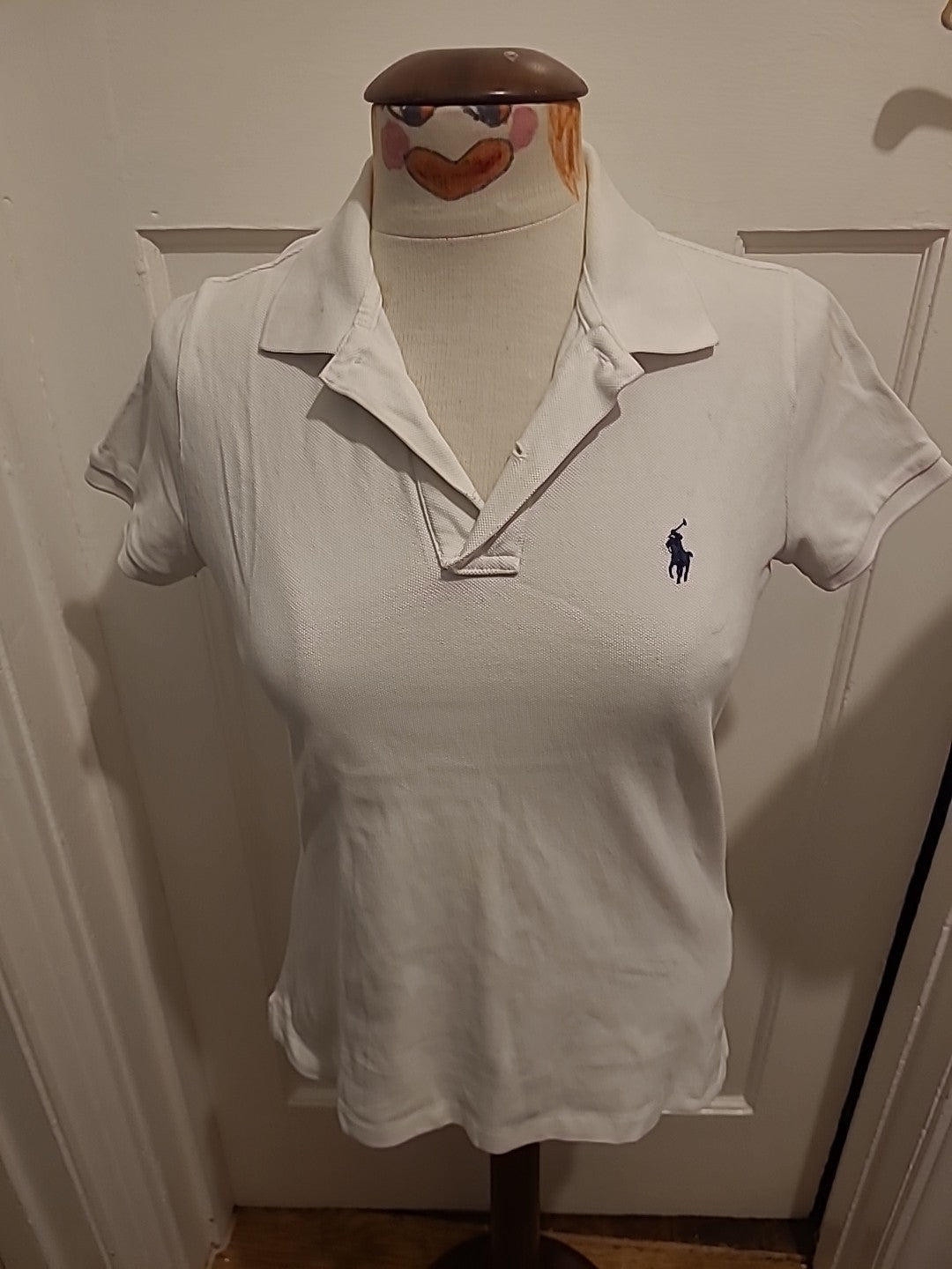 Mens Polo By Ralph Lauren Size Medium White Skinny Polo(mark On Collar)