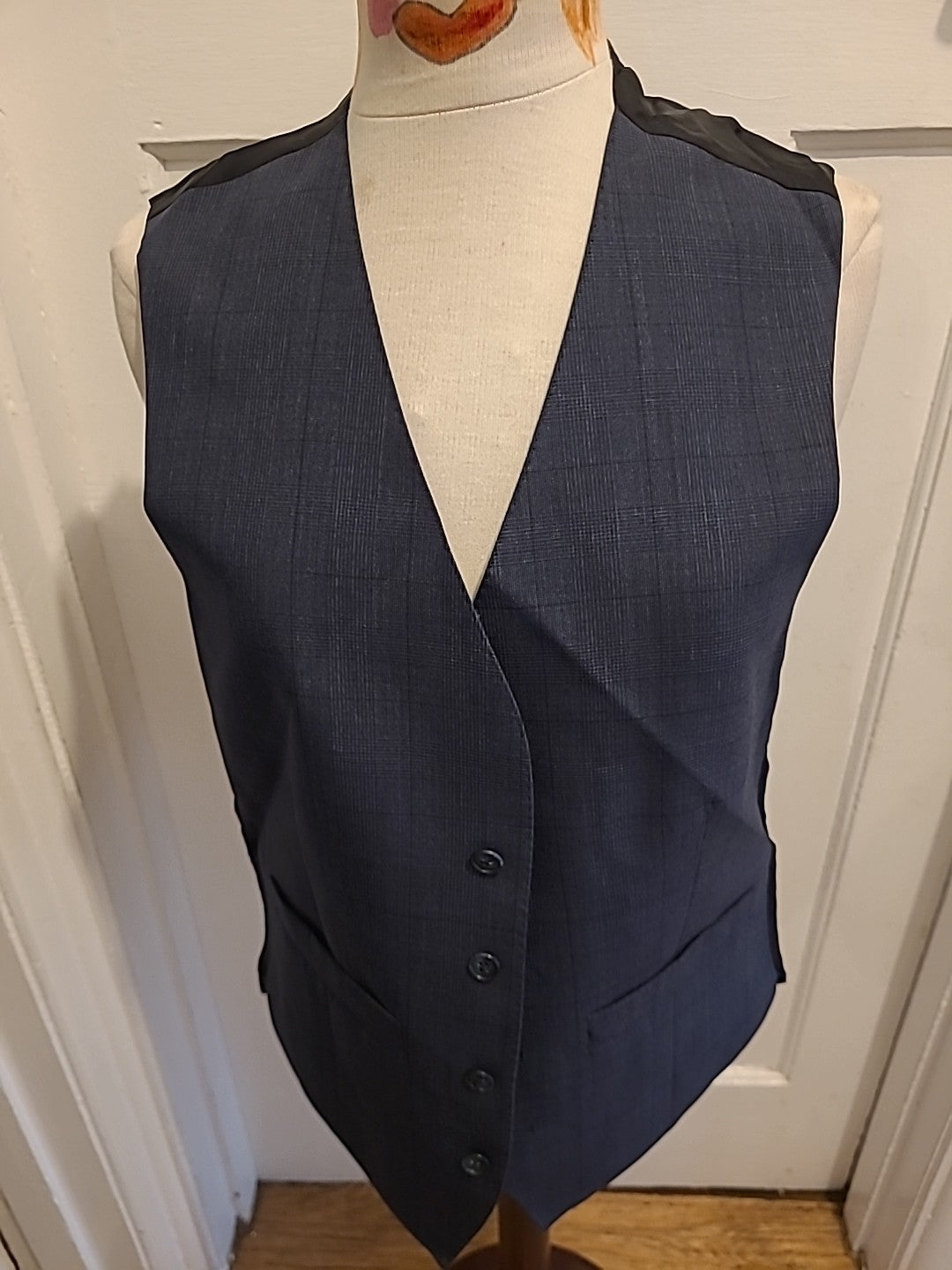 Mens Ben Sherman Size 38" Chest Navy Check Waistcoat