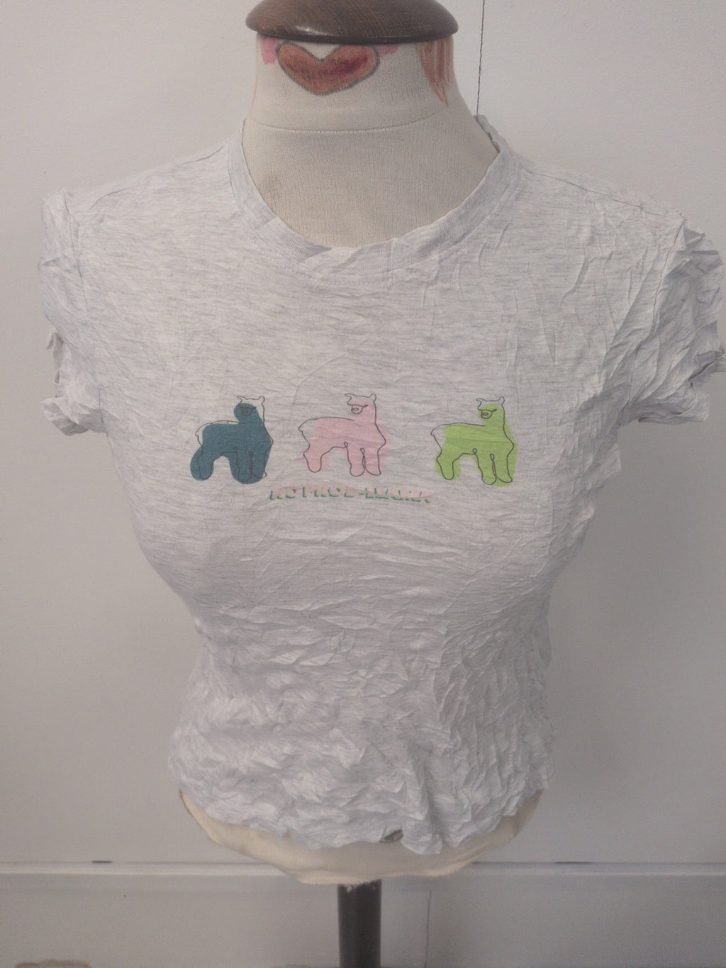 Ladies Primark Size XS Pale Grey Print Short Sleeve T-shirt