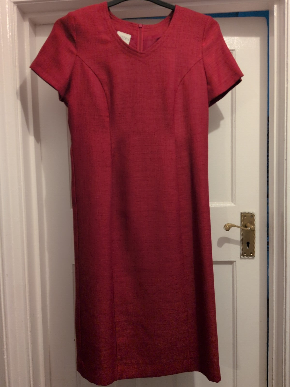 Eastex 12 Cerise Pink Lined Short Sleeve Dress Midi-lomg