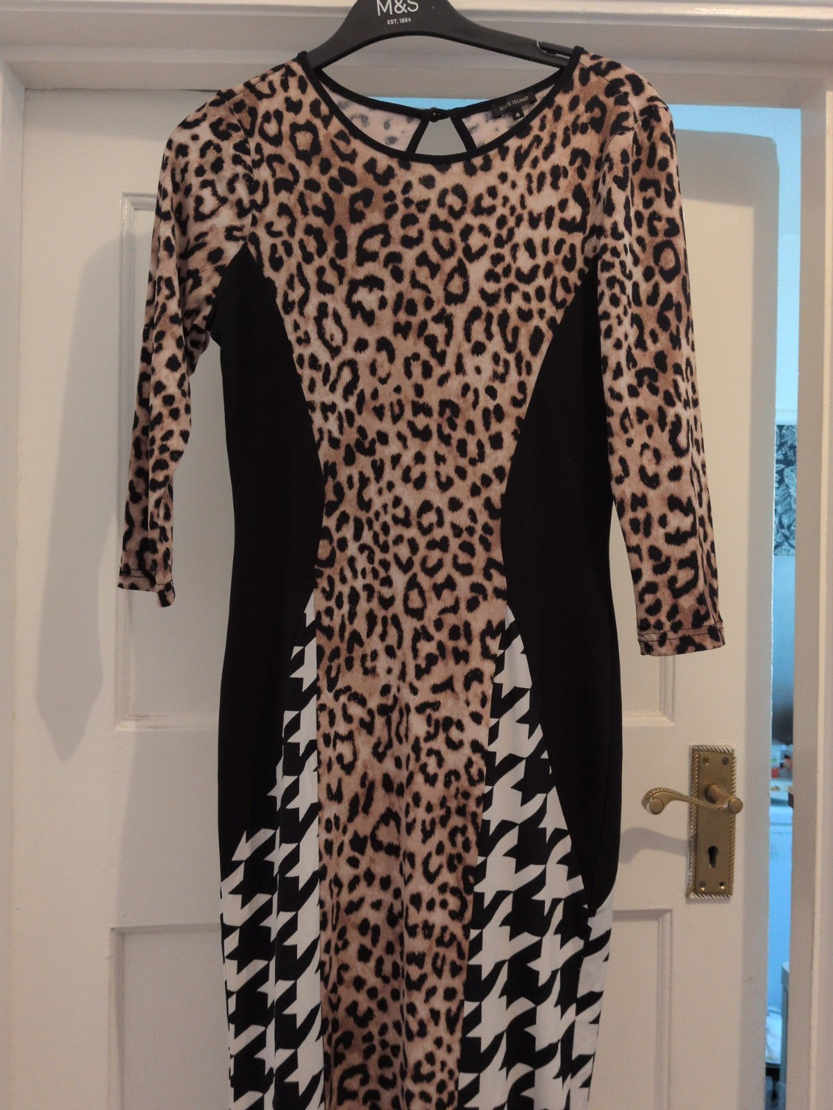 River Island 8 Leopard Print 3/4 Sleeve Long Length Dress