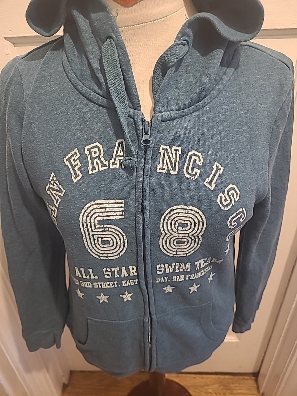 Ladies Denim&Co Size 10 Teal Zip Through Jacket